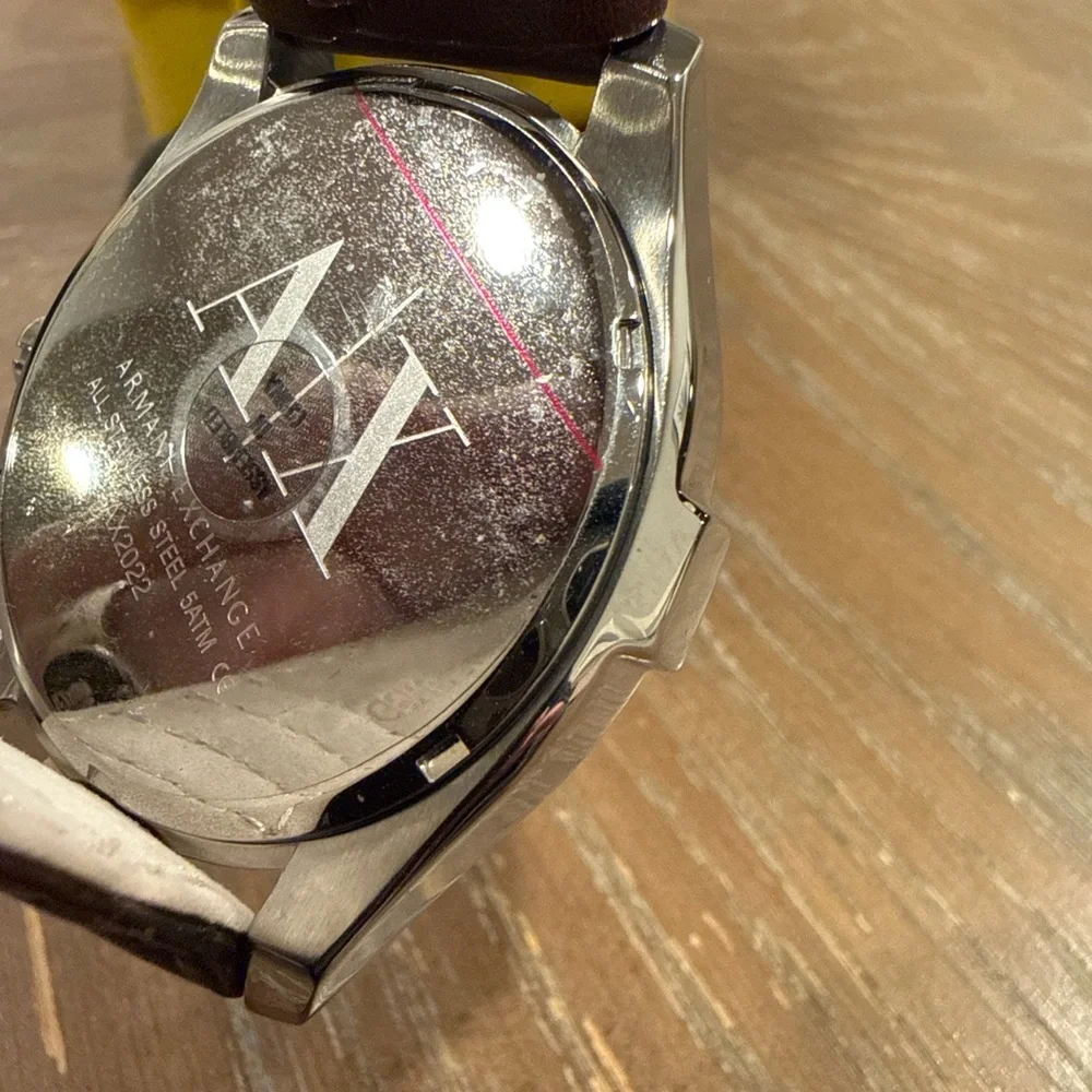 Armani Exchange A|X Mens Watch Brown Leather Strap Stainless Steel AX NWOT